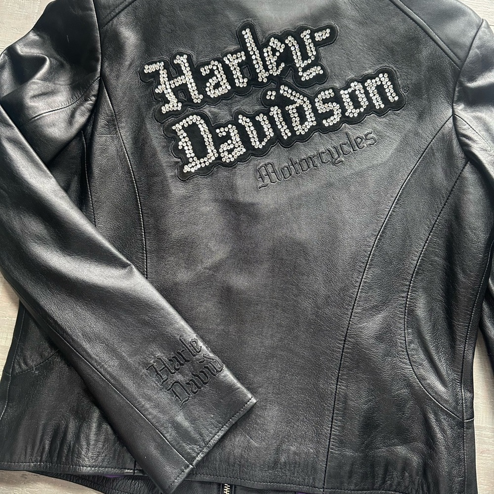 Bejeweled Harley-Davidson Black Leather Motorcycle Jacket
